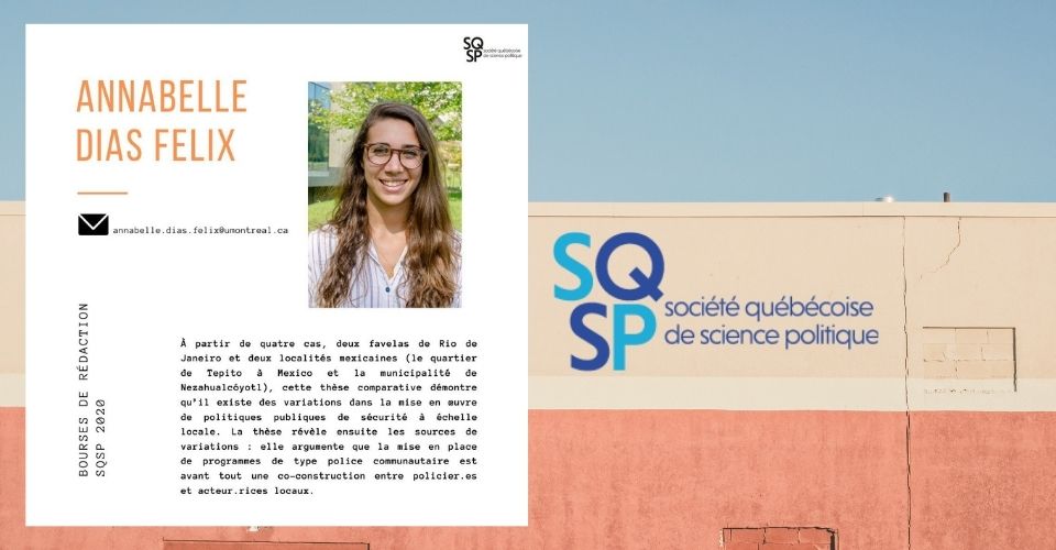 Annabelle Dias Felix reçoit la bourse de rédaction pour étudiant.es au doctorat de la SQSP
